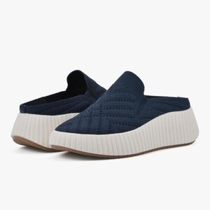 White Mountain Platform Navy Knit Mules with White Soles